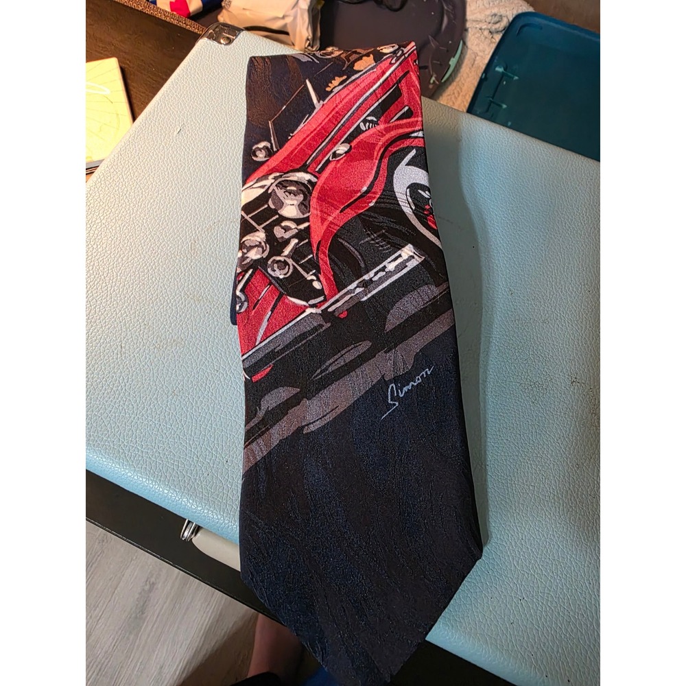 Vintage 1994 Ralph Marlin Mercedes Benz Red Car Silk Tie Mens RM Style Simon